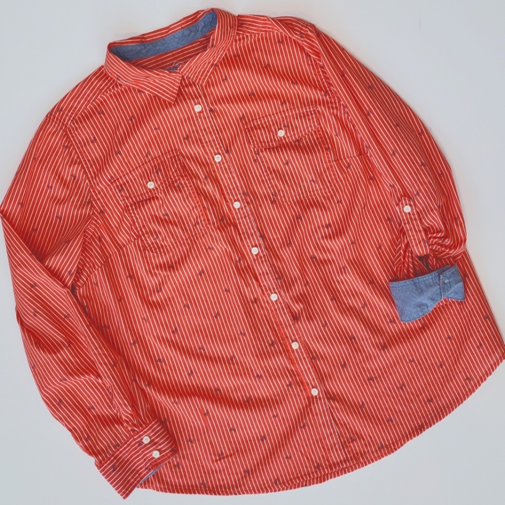 Pinstripe Button Down Butterfly Shirt Orange/White
